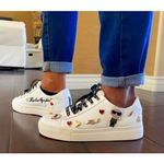 Karl Lagerfeld Paris Cate Pins Bright White Tumbled Leather Sneakers Size 5 Photo 1