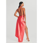 Retrofete Sabrina Satin Dress in Coral Large New Womens Long Gown Midi Pink Photo 13