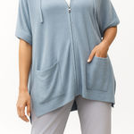 Barefoot Dreams CozyChic Ultra Lite Short Sleeve Zip Up Hoodie Size L/XL Photo 0