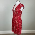 Aidan Mattox  Red Lace Deep V Open Backless Colorful Cocktail Party Dress Size 12 Photo 3
