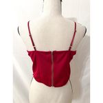 Red Lace Corset Crop Top – Zipper Back, Faux Leather Tie Photo 1
