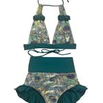 FABLES By BARRIE Custom Metallic Peacock Ruffled Festival Rave Party Bikini Sz S Green Photo 1