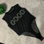Good American NWOT Good‎ American Black Rhinestone Sheer Bodysuit Photo 3