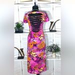 Vintage Y2K cut out back dress newsprint tropical flower hot pink bodycon SZ M Size M Photo 1
