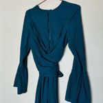TOME Teal Bell Sleeve Tie Waist Keyhole Neckline Fit & Flare Midi Dress Size 6 Green Photo 5