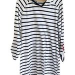 Nautica Womens Striped Hoodie Sleep Shirt Nightgown Navy White Anchor Small Photo 0