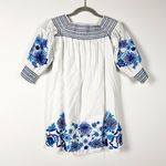 Parker Jace Cotton Poplin Blue Floral Embroidered Smocked Off Shoulder Dress XS Photo 0