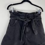 Topshop  Black Denim Paperbag Tie Waist Shorts Sz 6 Photo 3