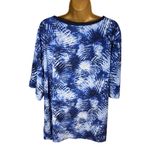 Lands' End Lands’ End Women’s Plus Size Elbow Sleeve 365 Tunic Top Blue Print 3X Photo 1