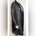 Eileen Fisher High Collar Silk Georgette Sheer Kimono Jacket Size L Black Luxe Photo 5