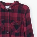 Garage  Womens Medium Flannel Hoodie Long Sleeve Plaid Button Up Shirt Streetwear Photo 1