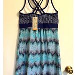 Tehama Tank Racerback Dress Stretch Strap Midi Turquoise Navy Fit Flare, Size S Blue Photo 1