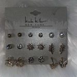 Nicole Miller New York NWT 9-Pair Fancy Earring Set Gold Color Rhinestone Pearl Photo 4