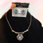 Nine West  Blue crystal diamond pendant necklace 19” + bracelet 7” + Earrings set Photo 0