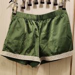 ZARA Olive Satin Shorts with Lace Detail Photo 0