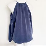 AQUA  cold shoulder satin silky BLOUSE TOP blue SMALL long sleeve Photo 8
