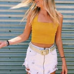 LF Seek The Label Bandage Crop Top Tank Square Neck Yellow Small Preppy Beachy Chic Photo 0