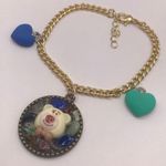 Cute Cream Bear with Cats Eye Crystal Encrusted Charm & Hearts Handmade Bracelet Blue Photo 0