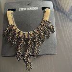 Steve Madden Gold Statement Necklace with Black Leaf Accents New Photo 1