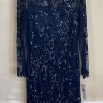 Patra Midnight Blue Long Sleeve sheer & sequin dress size 14 Photo 0