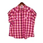 Wrangler  Top 3XL Button-Front Western Shirt Pink Orange Plaid Pearl Snap Women's Photo 0