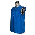 Loft  Blue Linen Peasant Blouse Coastal Beach Boho Hippie Preppy Nautical S Photo 2