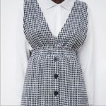 ZARA  Tweed Button Front Pinafore Mini Dress Sleeveless Blue Black White Sz Small Photo 9