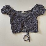 Aeropostale Aéropostale Blue Floral Ruched Crop Top S Puff Sleeve Drawstring Y2K Cute Blouse Photo 0