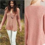Anthropologie Anthro MOTH Coral Beige Marled V-Neck Wool Blend Side Zip Sweater EUC S Photo 1