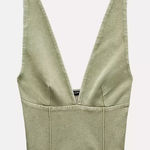 ZARA  Olive Green Sleeveless V-Neck Top Photo 0