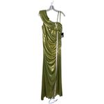 Mac Duggal NWT Off The Shoulder Ruched Waist Slit Metallic Gown in Green Size 16 Photo 2