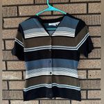 Kathy Ireland Vintage Striped Ribbed Button Front Top – Size Small Made in USA Photo 0