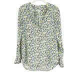 Equipment Femme Micro Floral Print Collarless Blouse Blue and Yellow Size XS Photo 1