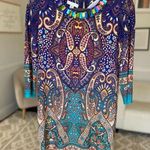 London Times Paisley Dress Boho Beaded Neckline Summer Spring Resort Vaca Tribal Photo 0