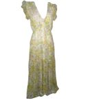 Aakaa Yellow Floral Flutter Sleeve Button-Down Maxi Dress Cottagecore L Photo 3