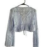 SheIn Baby Blue Dot Print Long Sleeve Tie Front Cropped Jacket Women Sz XS Photo 1