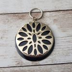 Gold Tone & Black Cut Out Flower Pattern Vintage Pendant Photo 0