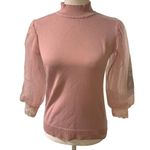 Boutique  | Pink Puff Sleeve Mock Neck Sheer Sleeve Rayon Blouse Size Small Photo 1