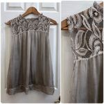 H Trend Ruffle Neck Lace Detail Silk Shell Fully Lined Blouse Size XS Coquette Photo 3