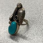 Sterling Silver Turquoise Feather Native American Style Statement Ring Size 4.5 Photo 3