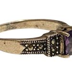 Vintage 925 Sterling Silver Amethyst & Marcasite Ring Sz 8.5 Emerald Cut Band Photo 3