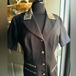 Vintage 90s Dress Savvy New York leopard trim blazer suit dress, size 12 Black Photo 1