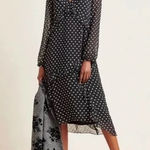 Anthropologie Maeve by  Sheer PolkaDot Ruffle Midi Dress Womens Small Black/White Photo 0