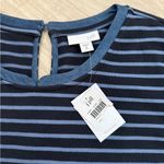 NWT J. Jill Mixed Media Denim Shirttail Dress | Navy Stripe | Medium Tall Blue Photo 6