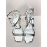 Caslon ‎ Sandals Womens Size 9 Silver Leather Paola Open Square Toe Wedges Photo 4