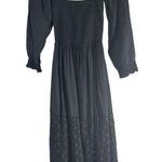 Free People  Perfect Storm Midi Dress Size XS Black Eyelet Puff Sleeves Photo 0