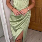 House Of CB HOUSE‎ OF CB FAYE PISTACHIO SATIN CORSET MIDI DRESS NWOT size XS Photo 0