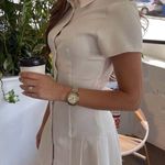 ZARA  mini dress pleated skirt collar button up ivory casual classic old money  Photo 8