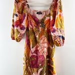 Kourt Robbie Floral Puff Sleeve Mini Dress Red Pink Orange Small Photo 1