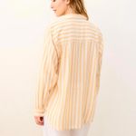 Marine layer  Jane Relaxed Linen Shirt Yellow/ White Striped Women’s size Medium Photo 13